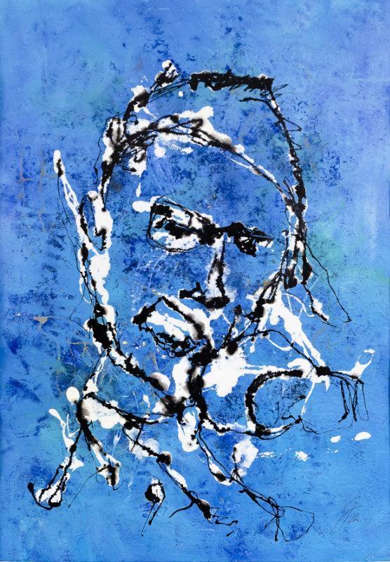 Blue Face, Mixed media handmade paper, 140 x 100 cm, 2022